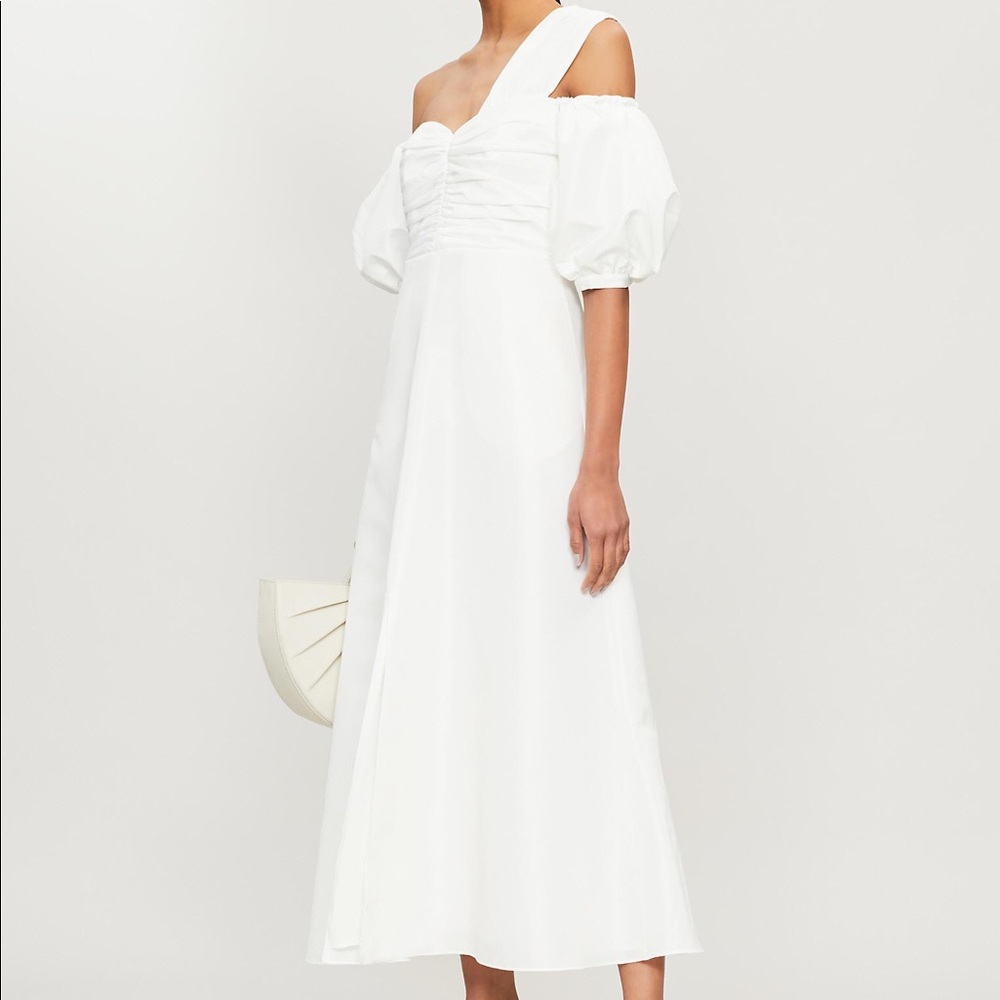 SELF-PORTRAIT Off-the-shoulder white Taffeta Midi Dress